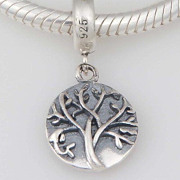 Vintage Sterling Silver Tree Of Life Rhinestone Dangle Charm Pendant - Picture 3 of 7